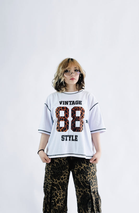 CROPPED VINTAGE STYLE 88 PRINT LEOPARDO